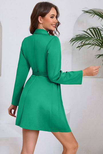 Vestido de cóctel corto plisado verde de una línea con lazo